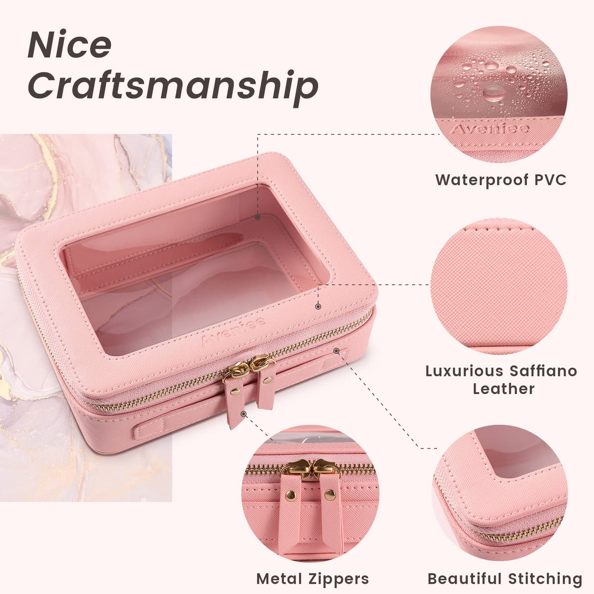 Aveniee Clear Makeup Bag Organizer with transparent panels