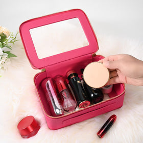 Aveniee Clear Makeup Bag Organizer with zippers and PU leather finish