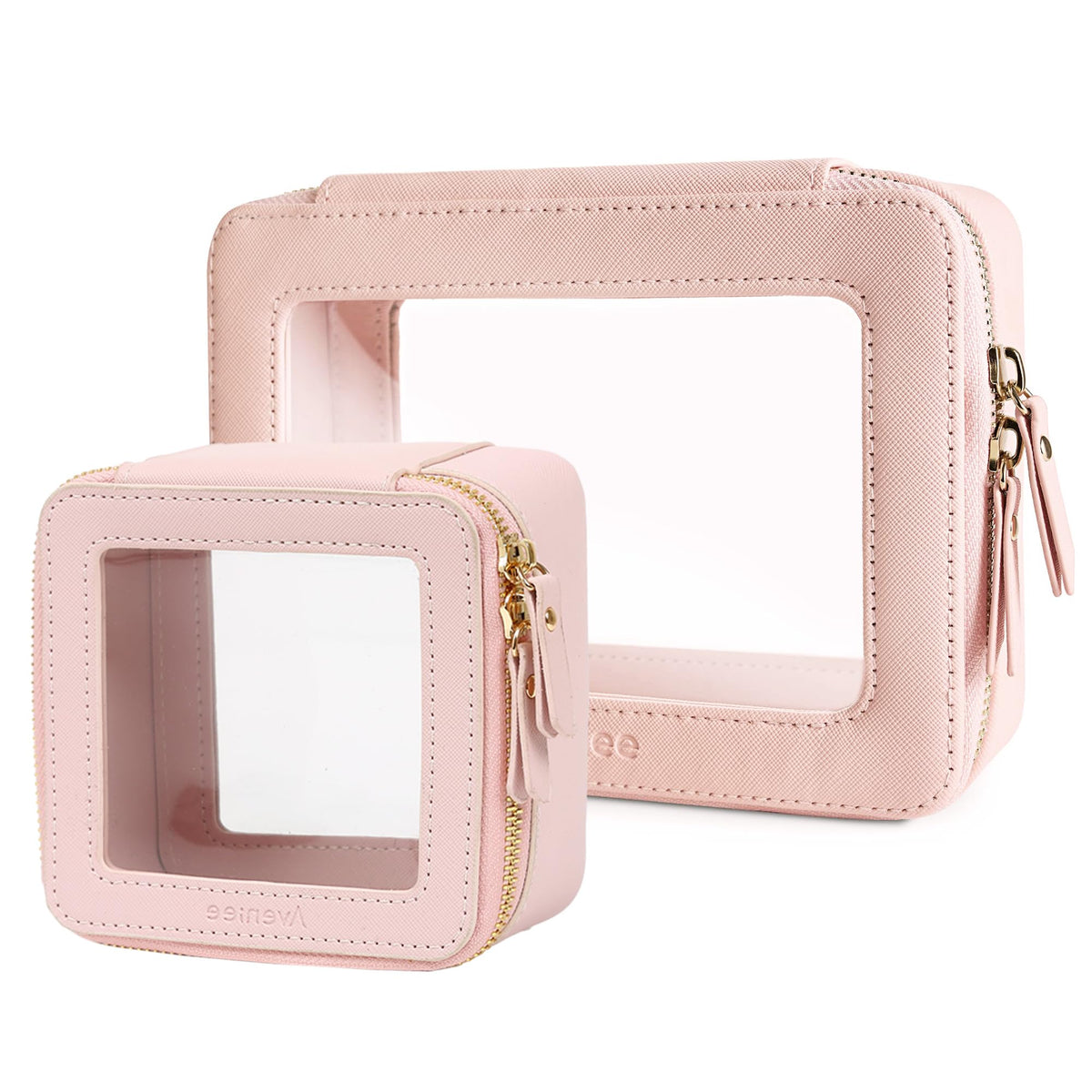 Aveniee Clear Makeup Bag Set front view in elegant taupe