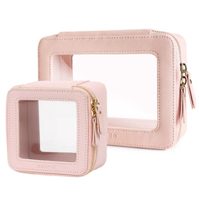 Aveniee Clear Makeup Bag Set front view in elegant taupe