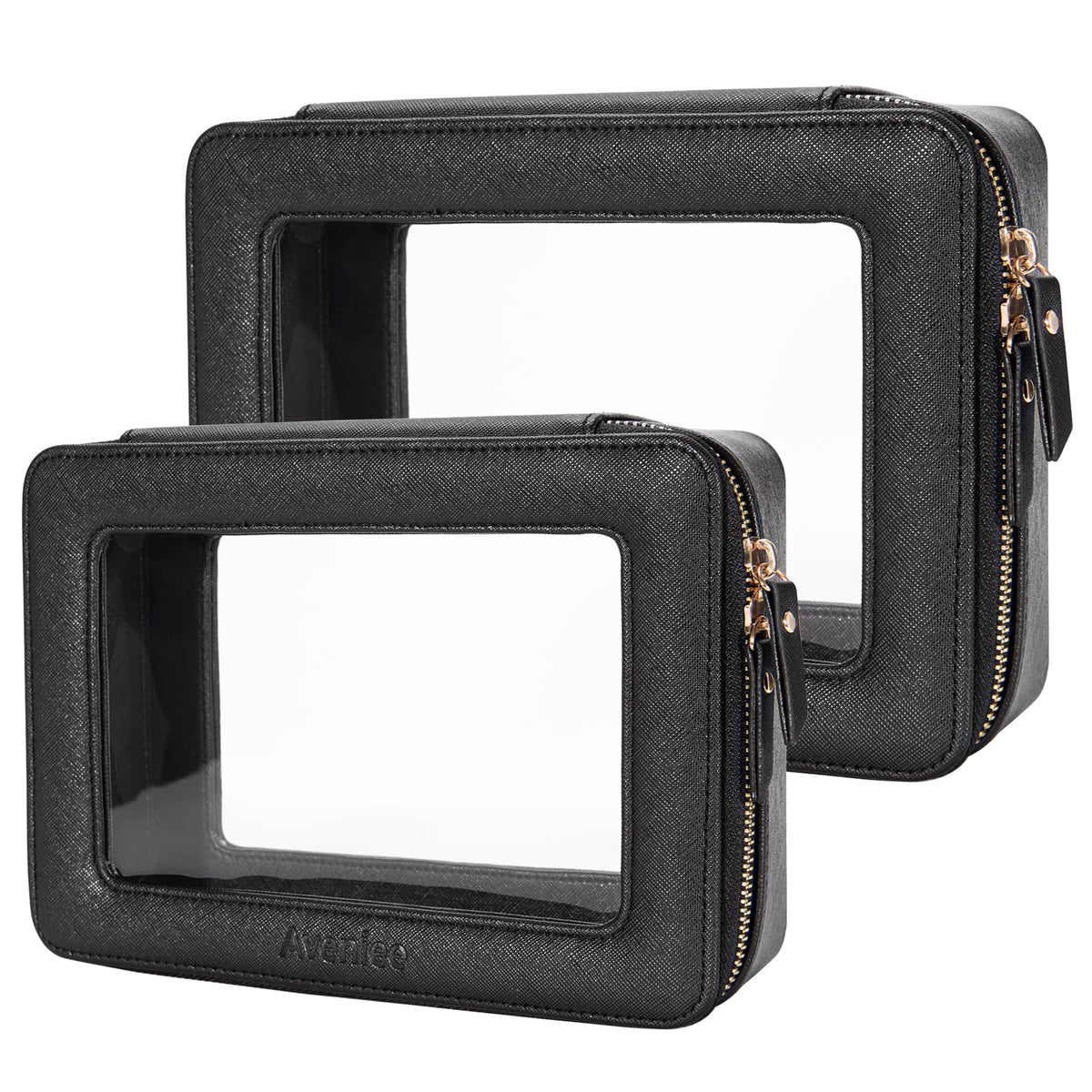 Aveniee Clear Makeup Bag Set large and small bags in black