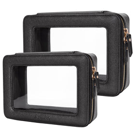 Aveniee Clear Makeup Bag Set large and small bags in black