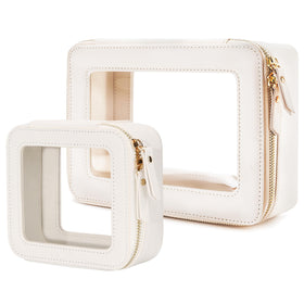 Aveniee Clear Makeup Bag Set Mini and Midi in elegant taupe