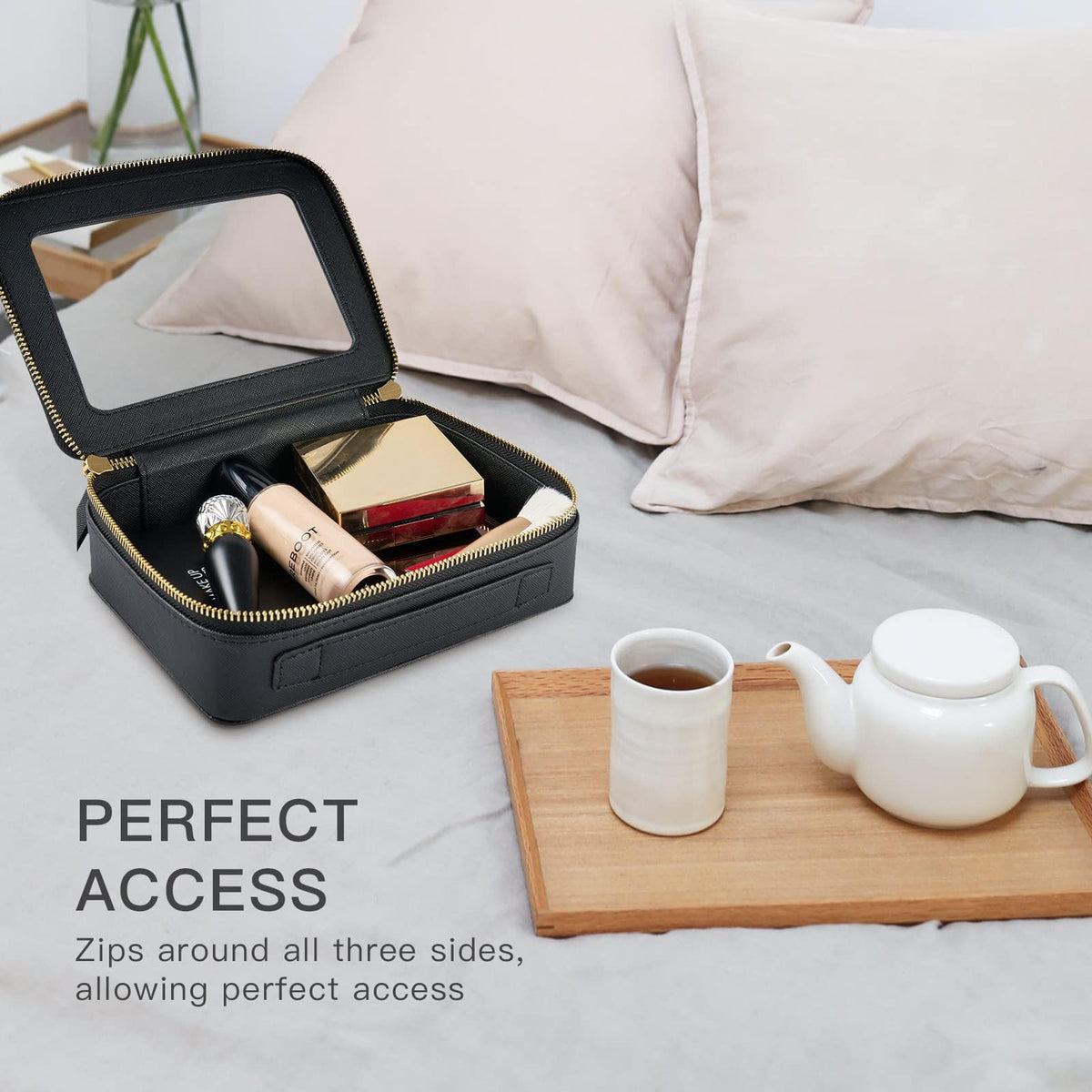 Aveniee Clear Makeup Bag Set on a bathroom counter