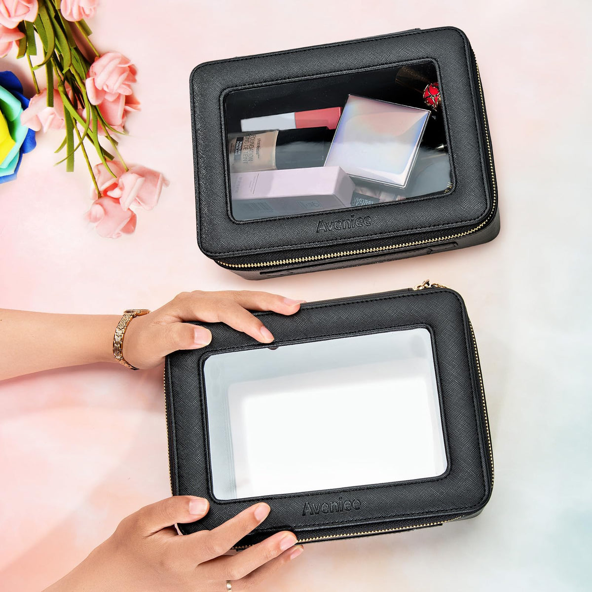 Aveniee Clear Makeup Bag Set packaging in a gift box