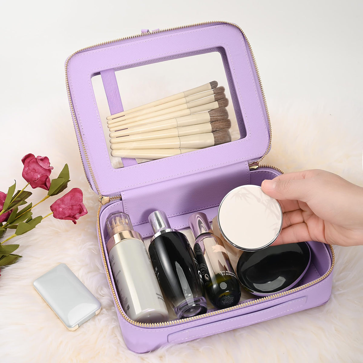 Aveniee Clear Makeup Bag showing double layer design
