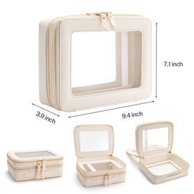 Aveniee Clear Makeup Bag side view showcasing zipper compartments