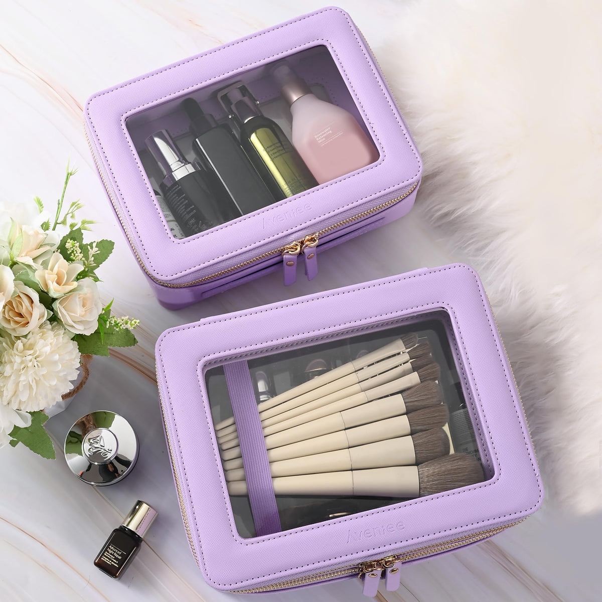 Aveniee Clear Makeup Bag side view with zippers