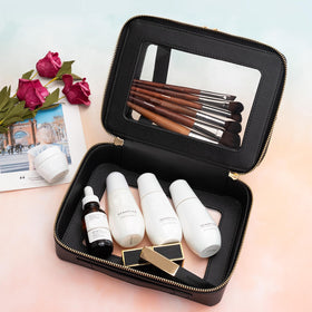 Aveniee Clear Makeup Bag with stylish saffiano PU leather