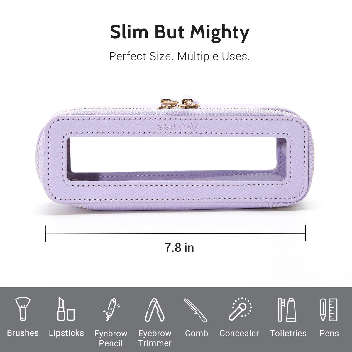 Aveniee Clear Makeup Brush Bag lifestyle scene with travel essentials