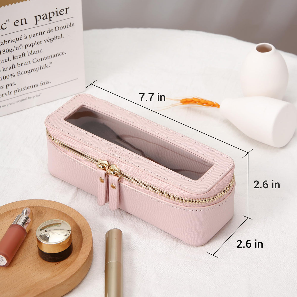 Aveniee Clear Makeup Brush Bag open with brushes inside