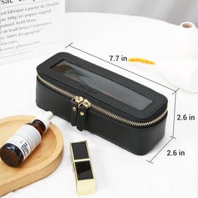 Aveniee Clear Makeup Brush Bag open with cosmetics organized