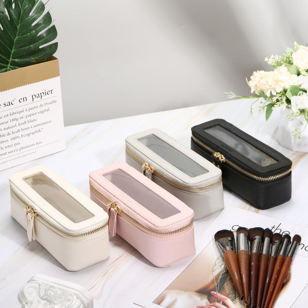 Aveniee Clear Makeup Brush Bag showing waterproof material