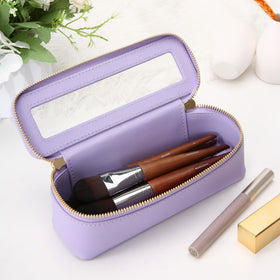 Aveniee Clear Makeup Brush Bag side view showing dual zipper