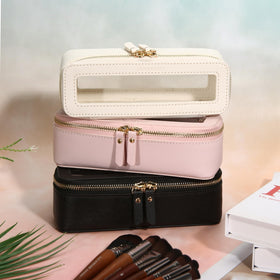 Aveniee Clear Makeup Brush Bag with cosmetics inside