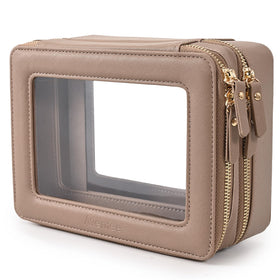 Aveniee Large Clear Makeup Bag front view in brown