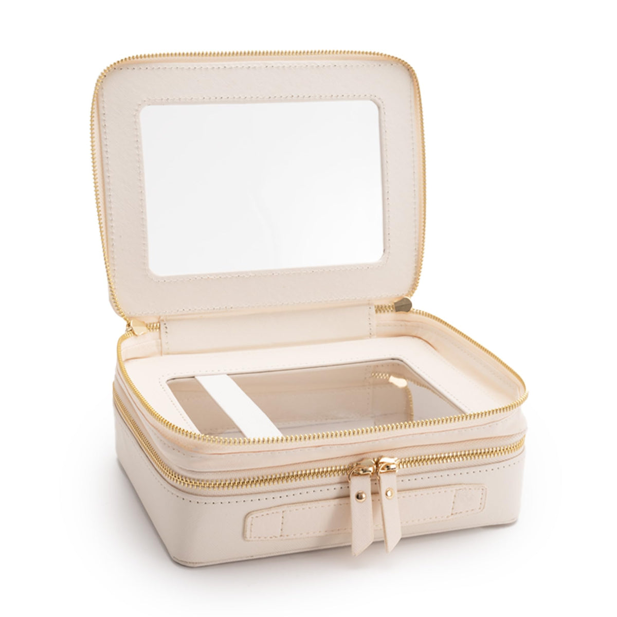 Aveniee Large Clear Makeup Bag packed for travel in a backpack
