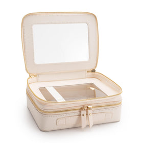 Aveniee Large Clear Makeup Bag packed for travel in a backpack