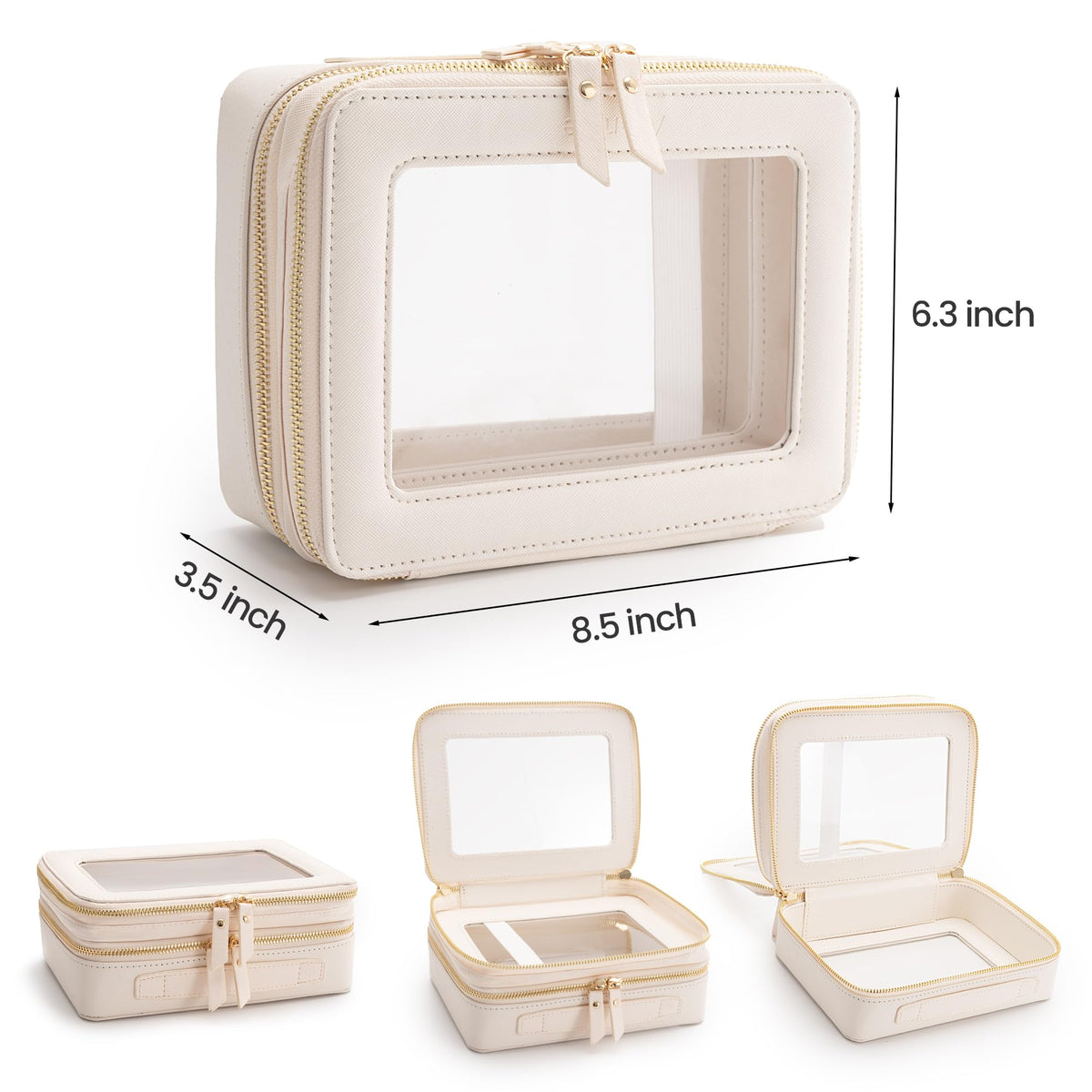 Aveniee Large Clear Makeup Bag with brushes in the upper compartment