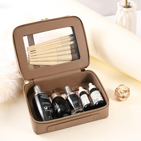 Aveniee Large Clear Makeup Bag with makeup brushes and cosmetics