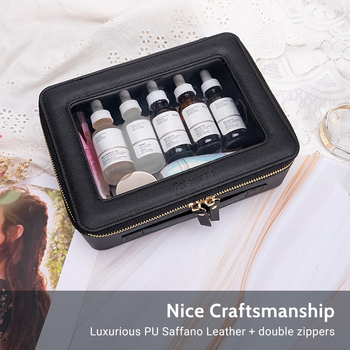 Aveniee Midi Makeup Bag side view with handles