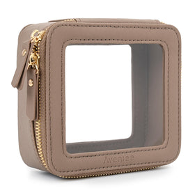 Aveniee Mini Clear Makeup Bag front view in taupe