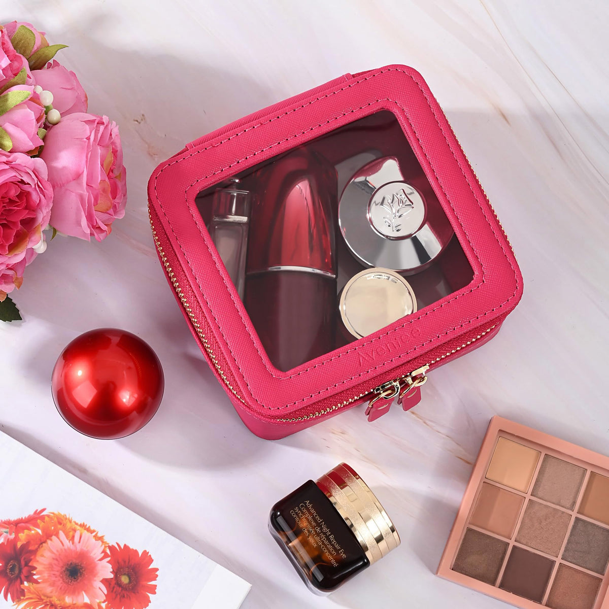 Aveniee Mini Clear Makeup Bag in car glove compartment