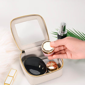 Aveniee Mini Clear Makeup Bag open with cosmetics inside