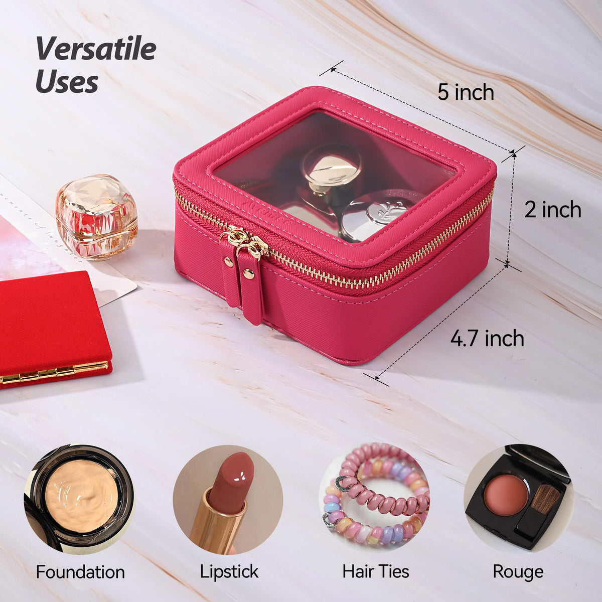 Aveniee Mini Clear Makeup Bag side view with zipper