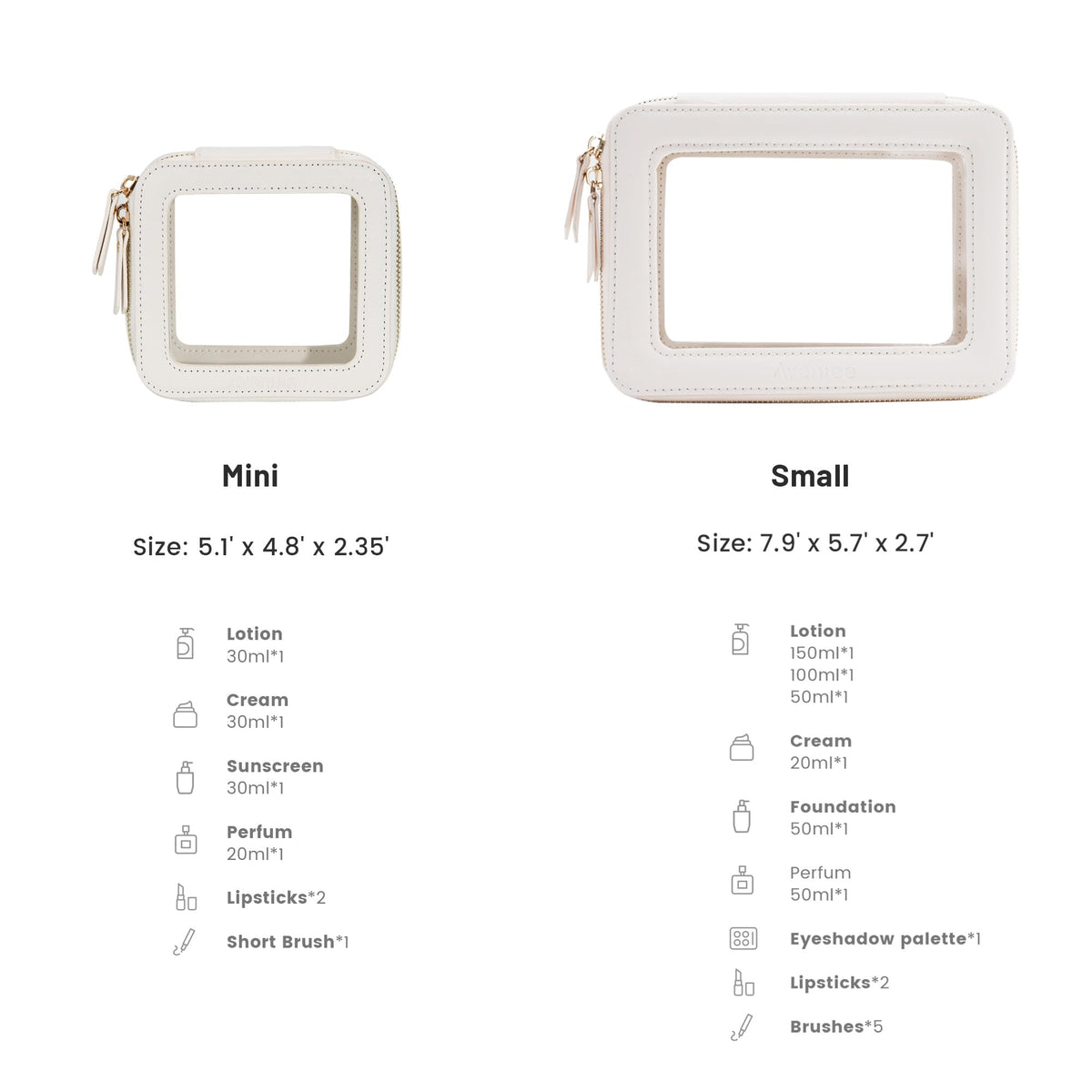 Aveniee Mini makeup bag front view with zipper
