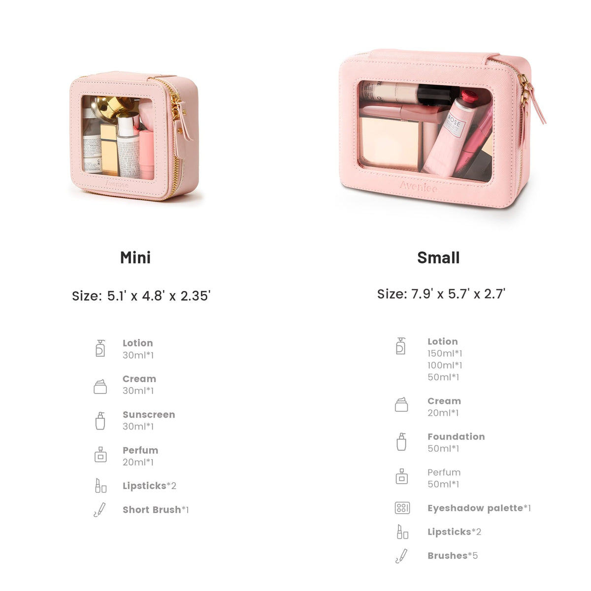 Aveniee Mini makeup bag measuring 5.1"x4.8"