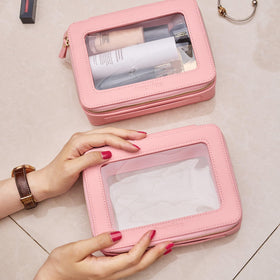 Aveniee small pink makeup bag with transparent panel