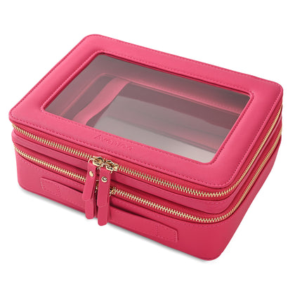 Aveniee XL Clear Makeup Organizer front view in hotpink