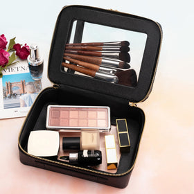 Aveniee XL Clear Makeup Organizer lower layer filled with cosmetics