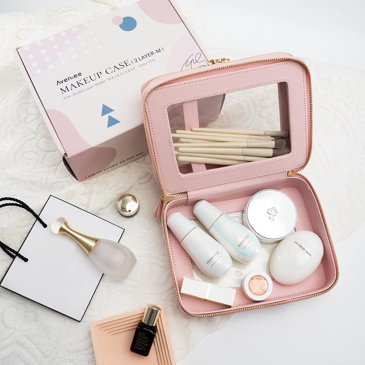 Aveniee XL Clear Makeup Organizer with makeup brushes inside