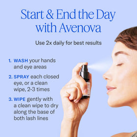Avenova Eyelid Spray Cleanser 20 ml bottle in hand