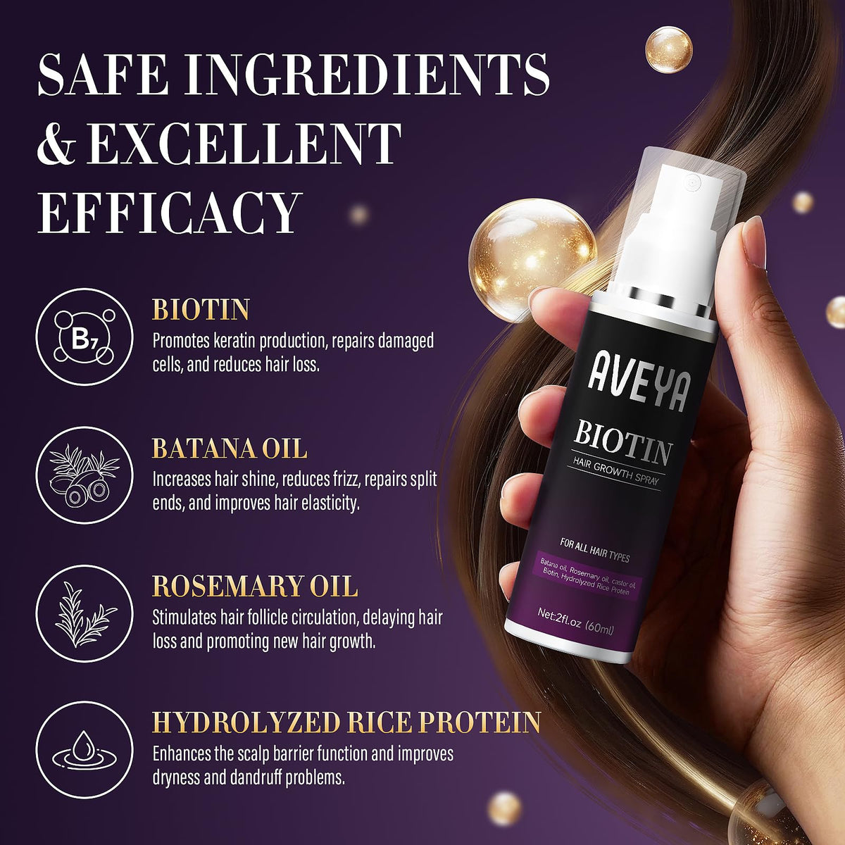 AVEYA Hair Growth Spray 60ml with rosemary oil and biotin ingredients
