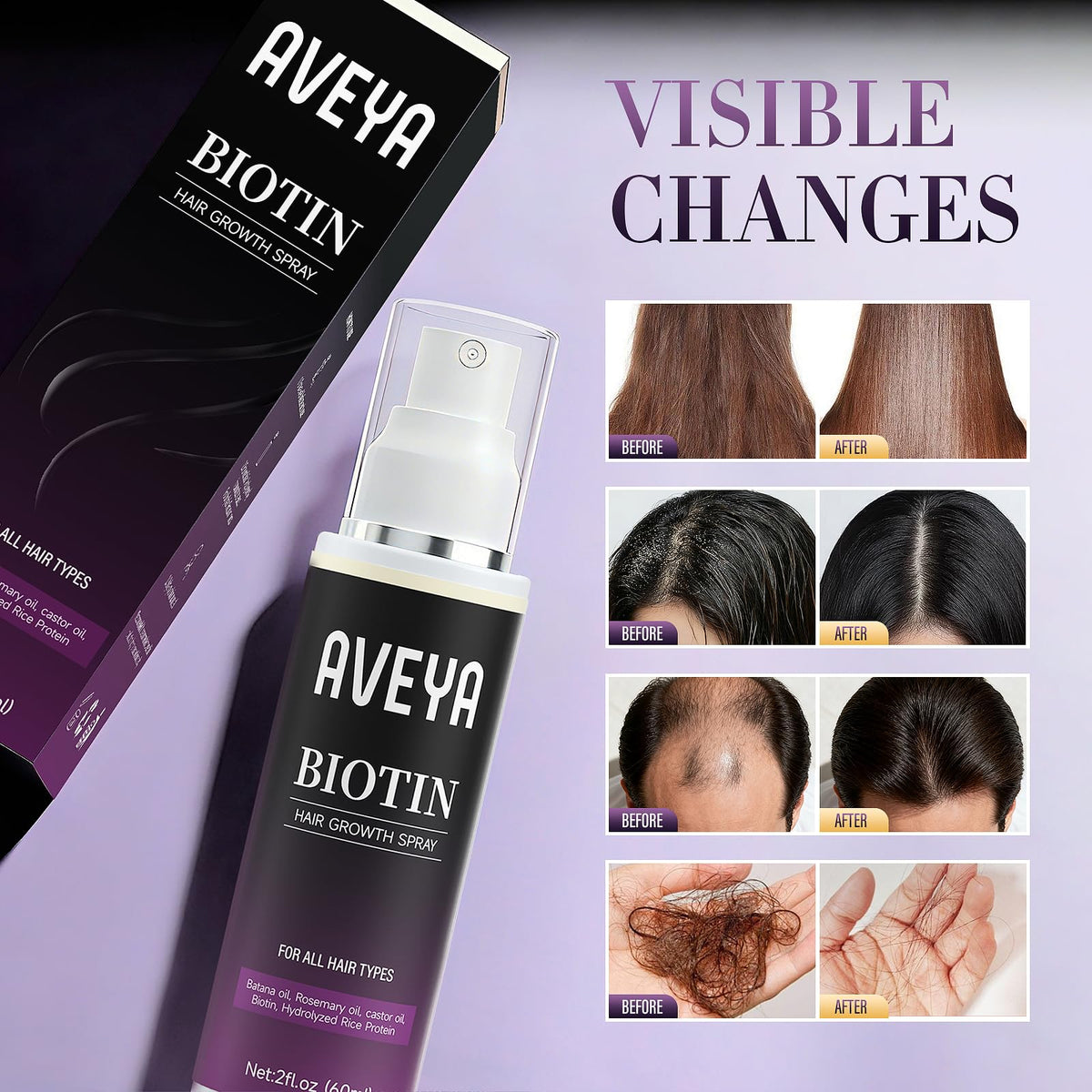 AVEYA Hair Growth Spray application on hair