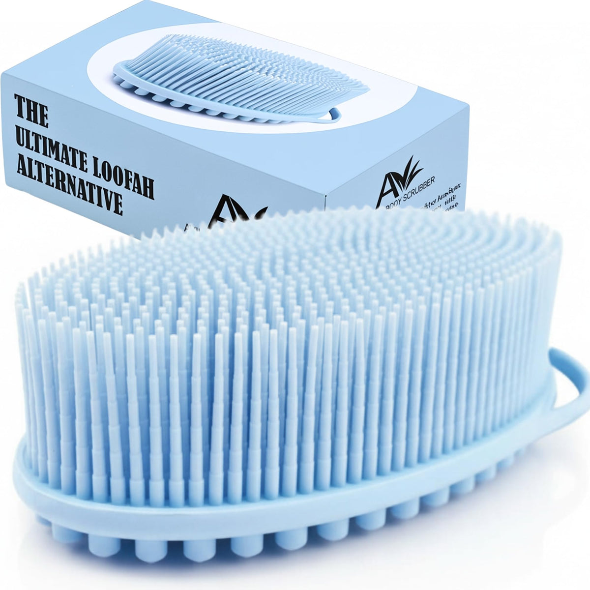 Avilana Premium Silicone Body Scrubber front view in blue