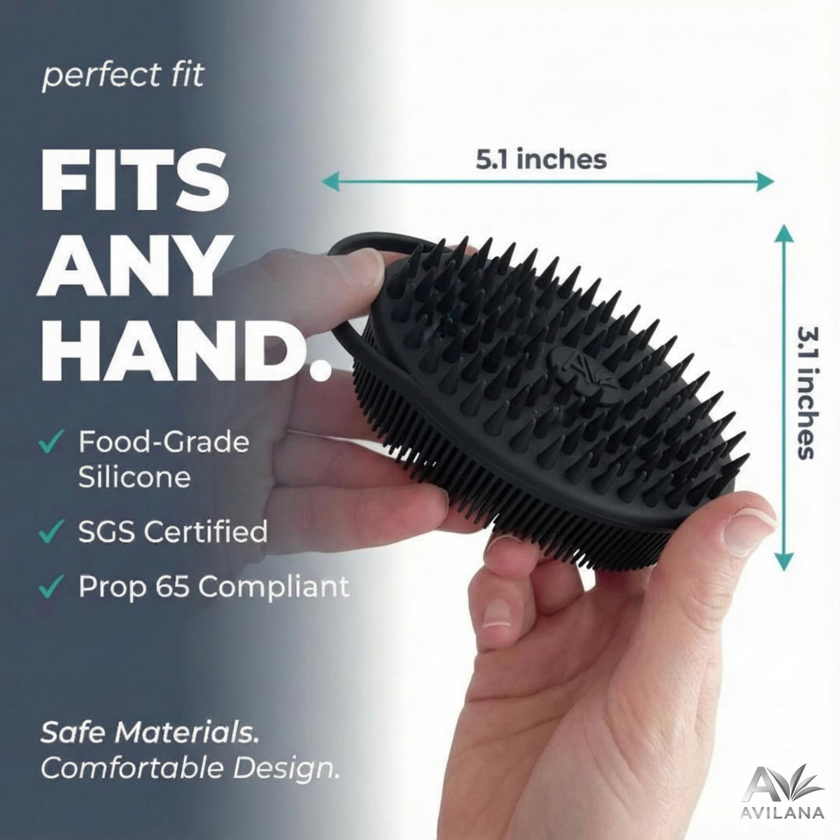 Avilana Scalp Massager Shampoo Brush in hand demonstrating use
