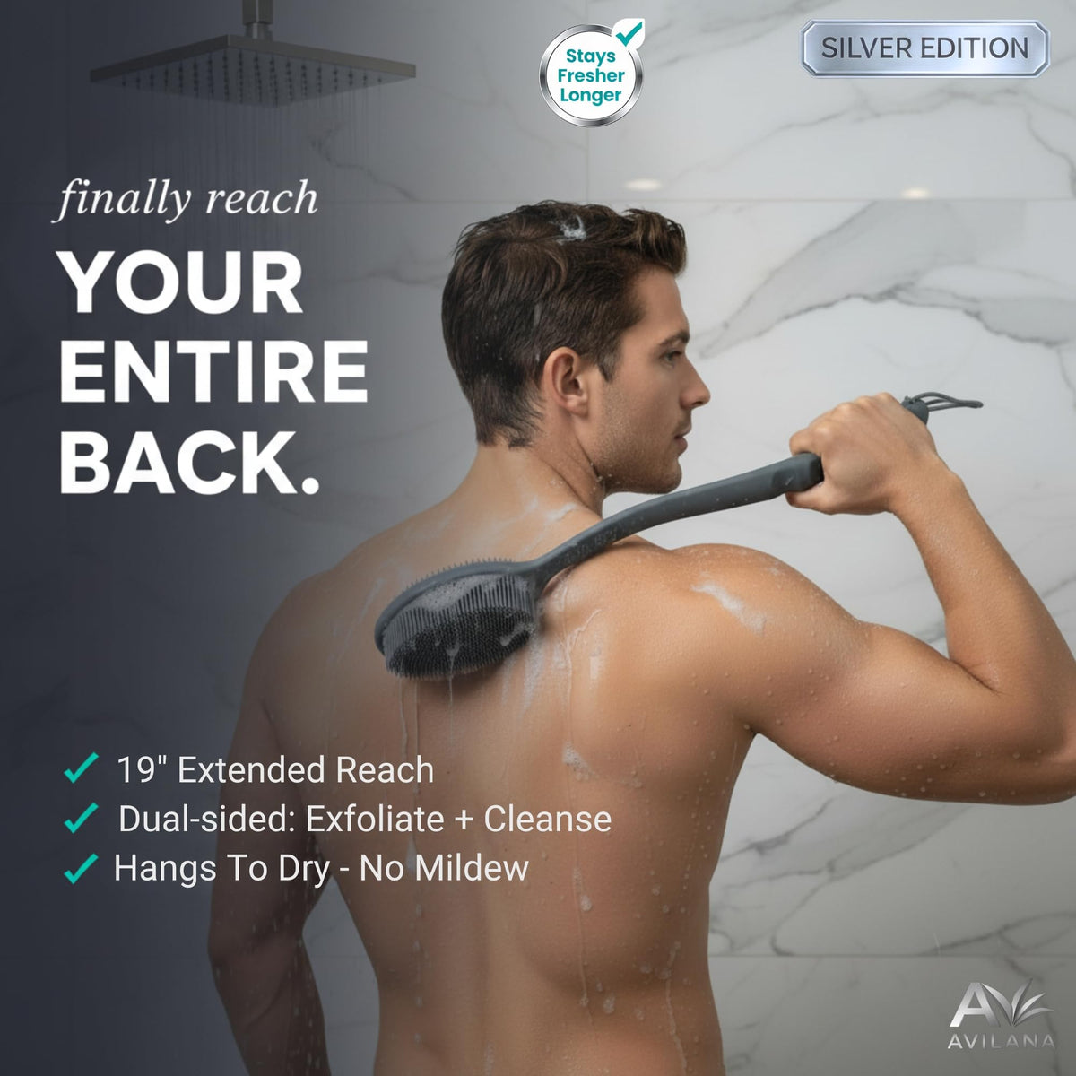 Avilana Silicone Body Scrubber exfoliating bristles