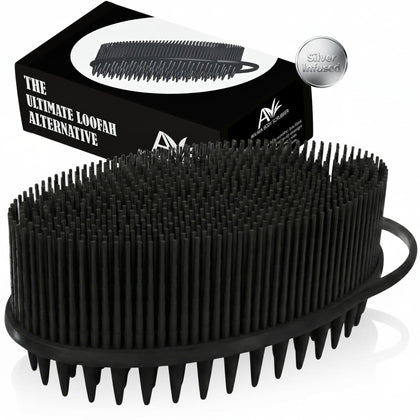 Avilana Silicone Body Scrubber front view in black-silver