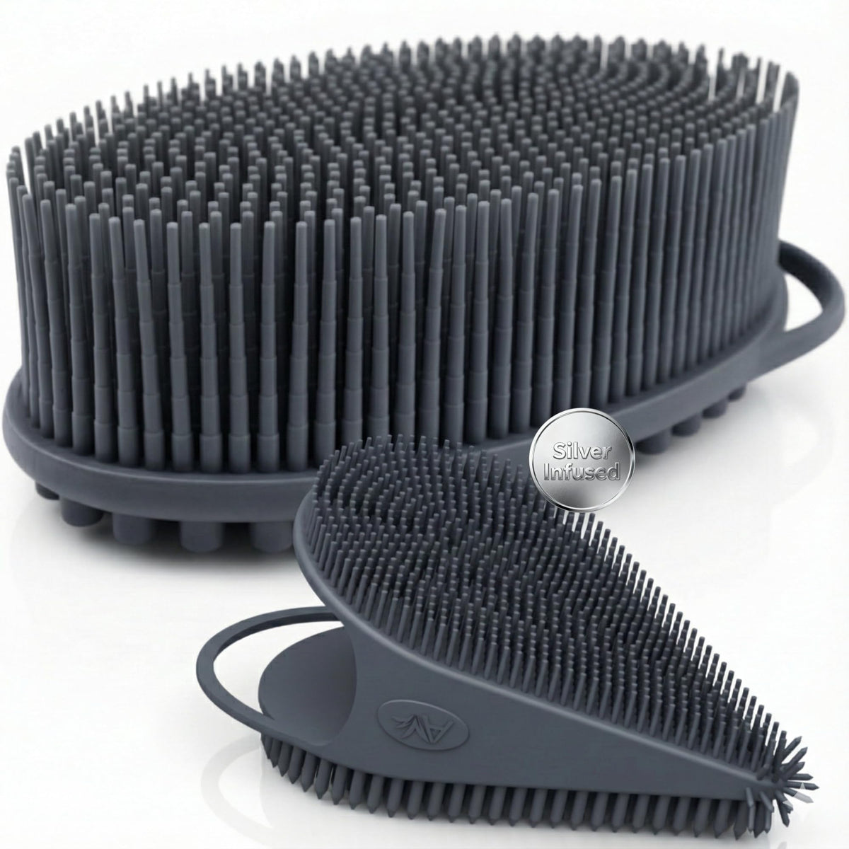 Avilana Silicone Body Scrubber front view in dark gray-silver