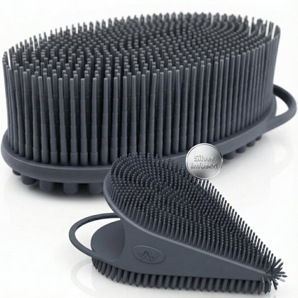 Avilana Silicone Body Scrubber front view in dark gray-silver
