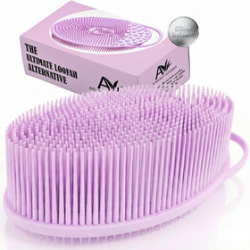 Avilana Silicone Body Scrubber front view in pink and silver