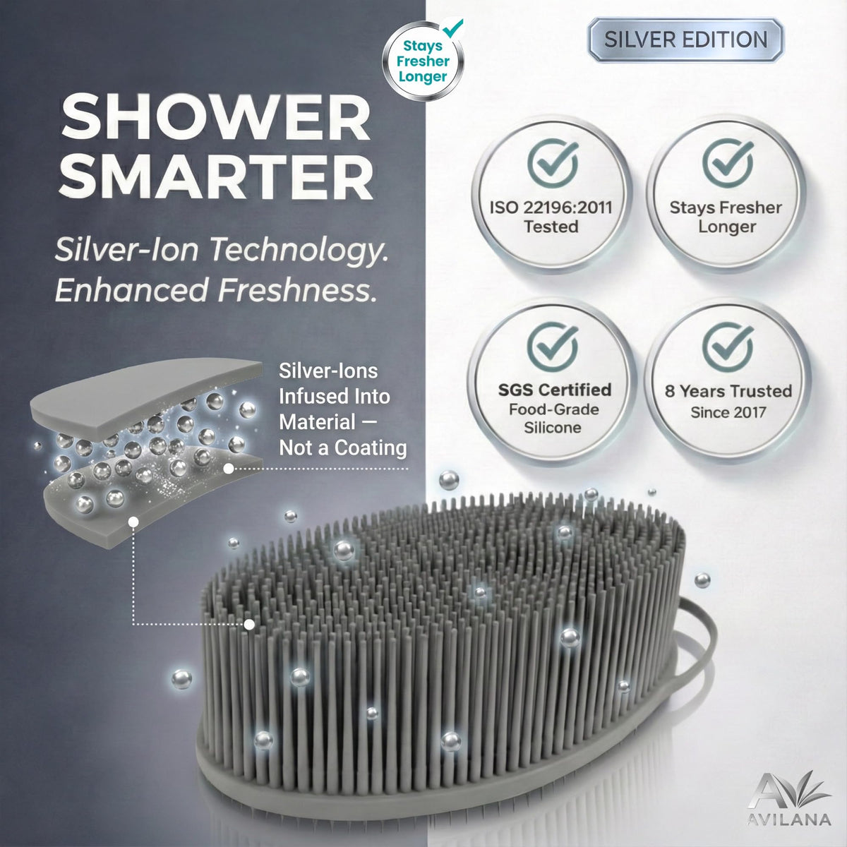 Avilana Silicone Body Scrubber with ergonomic grip