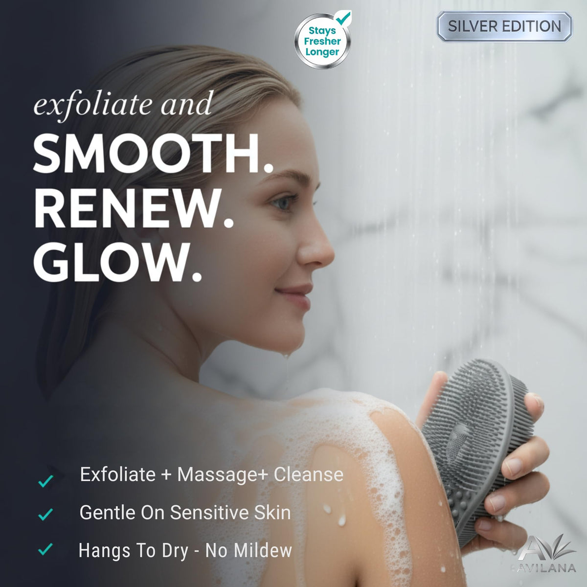 Avilana Silicone Body Scrubber with ergonomic grip