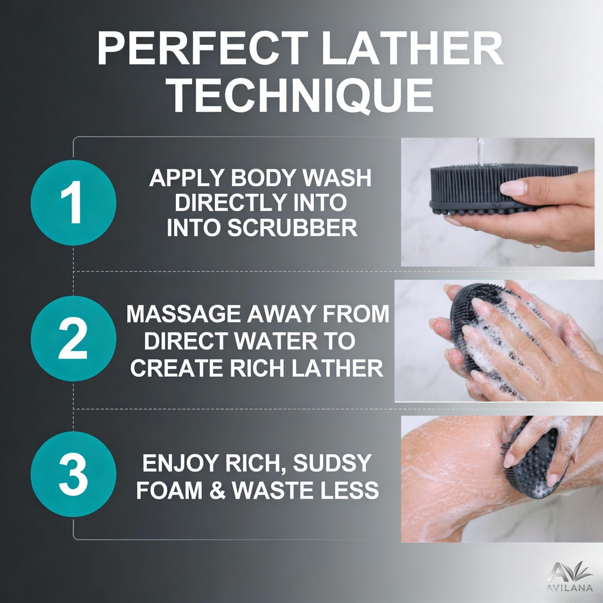 Avilana Silicone Body Scrubber with hanging loop for drying