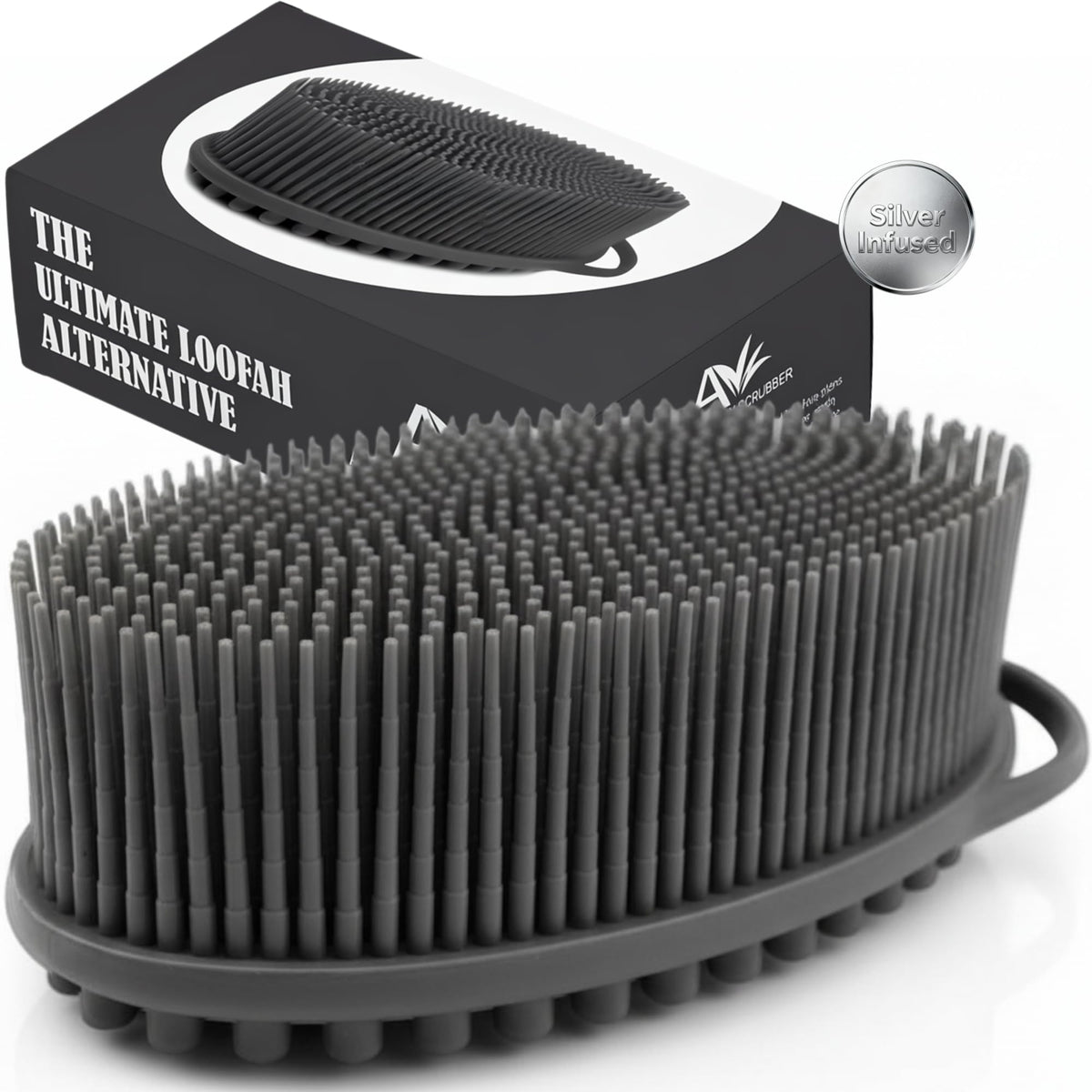 Avilana Silver Edition Body Scrubber front view in dark gray-silver