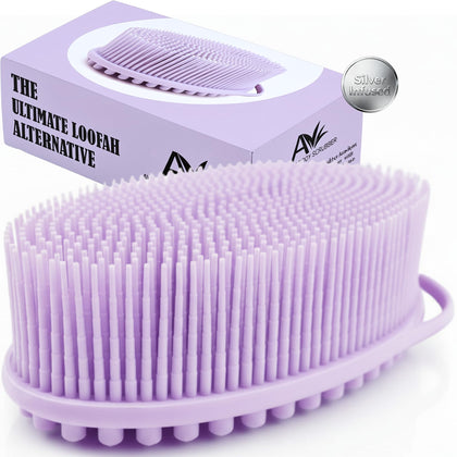 Avilana Silver Edition Body Scrubber front view in lavender-silver